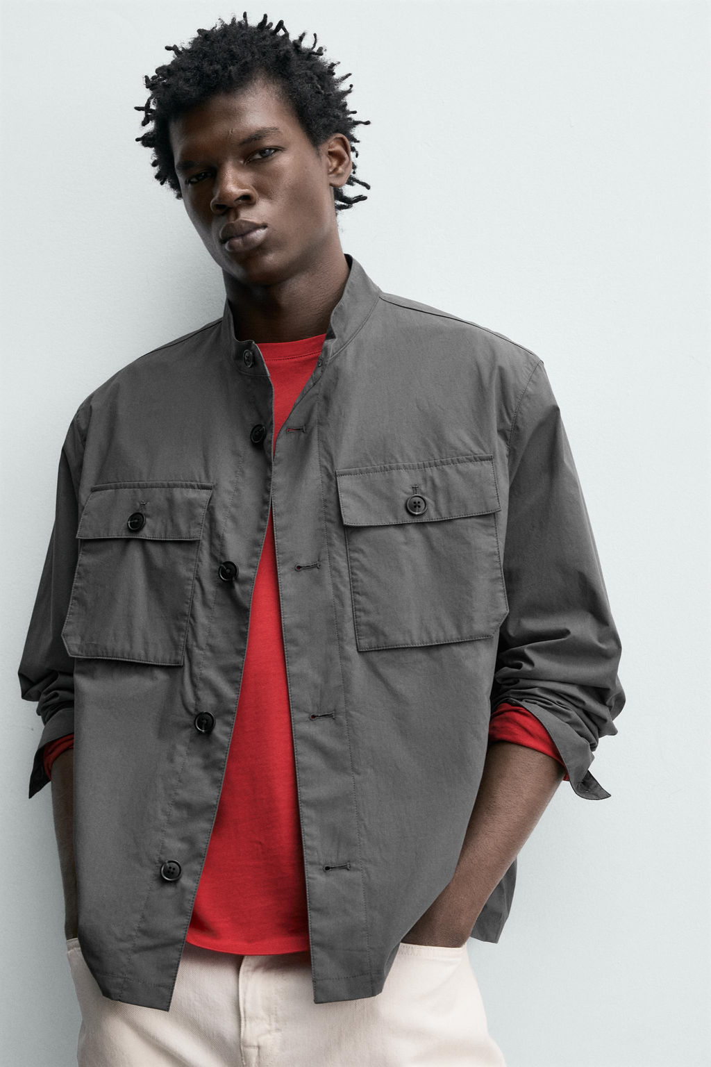 SOBRECAMISA ALGOD?N BOLSILLOS / Gris medio - Zara фото 5