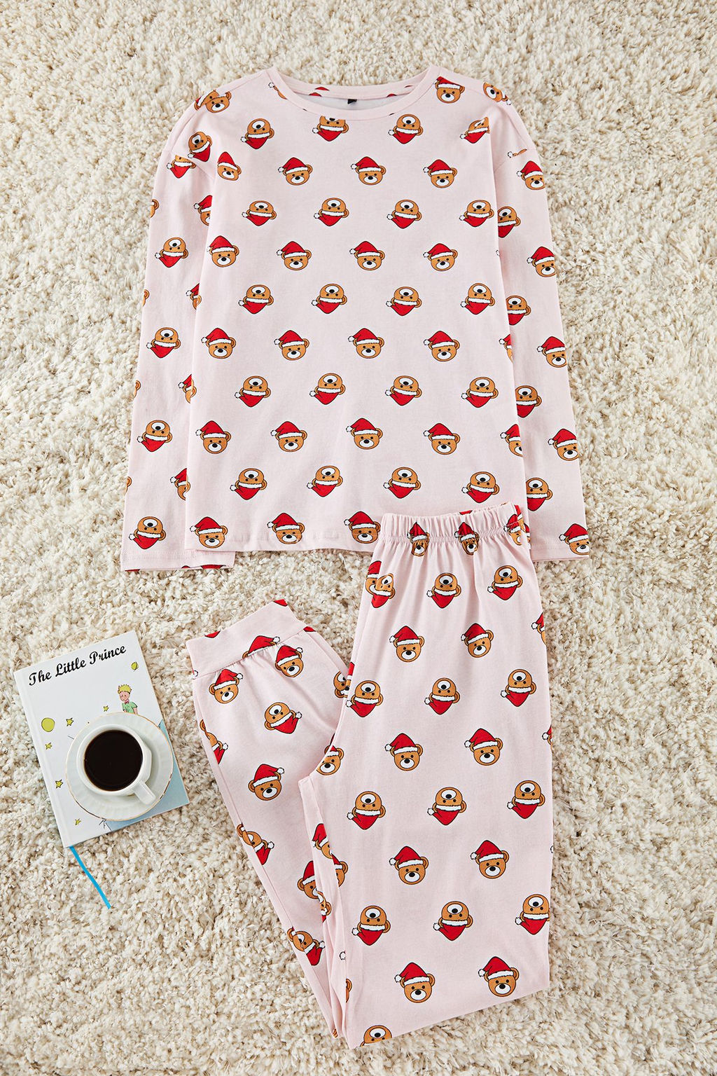 Pembe %100 Pamuklu Ay?c?kl? Y?lbas? Temal? Orme Pijama Tak?m? THMAW25PT00169