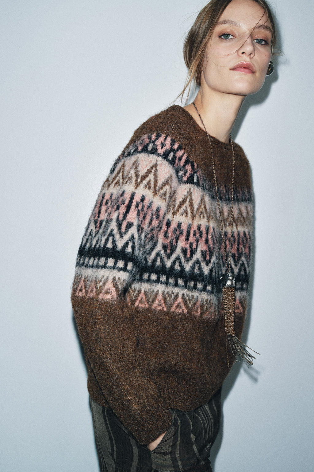 JACQUARD BRUSHED EFFECT KNIT JUMPER