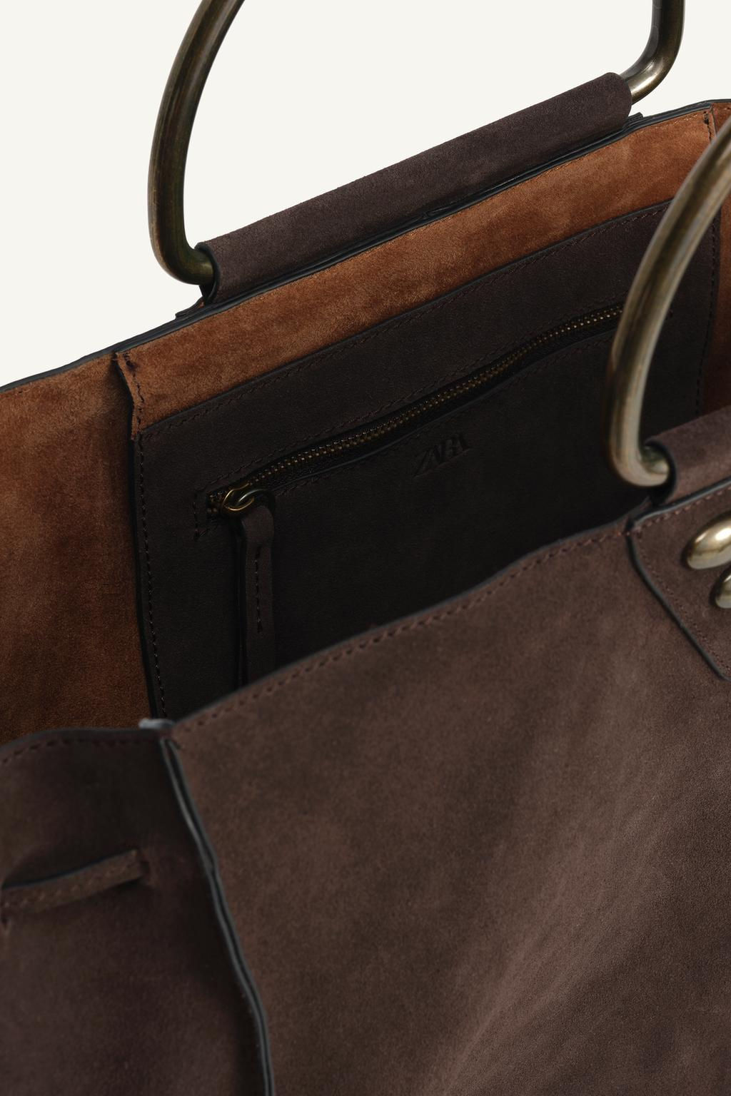LIMITED EDITION SPLIT SUEDE STUDDED CITY BAG - Zara фото 9