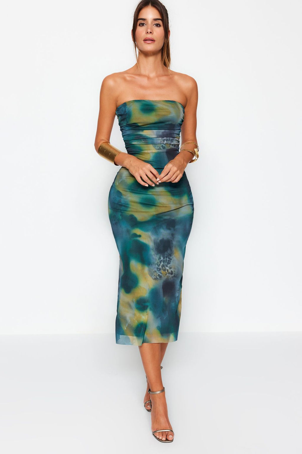 TRENDYOLMILLA Cok Renkli Vucuda Oturan Orme Tul S?k Abiye Elbise TPRAW24EL00303 фото 3