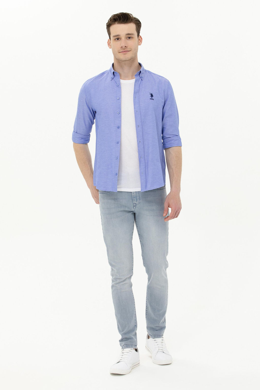 Мужская синяя базовая рубашка с длинным рукавом Неожиданная скидка в корзине - U.s. polo assn фото 4