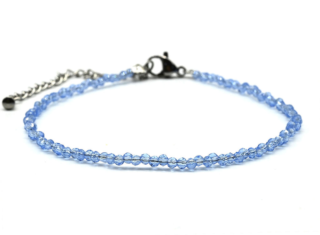 Браслет из граненых бусин мелких 2мм циркон цв.голубой, 17см