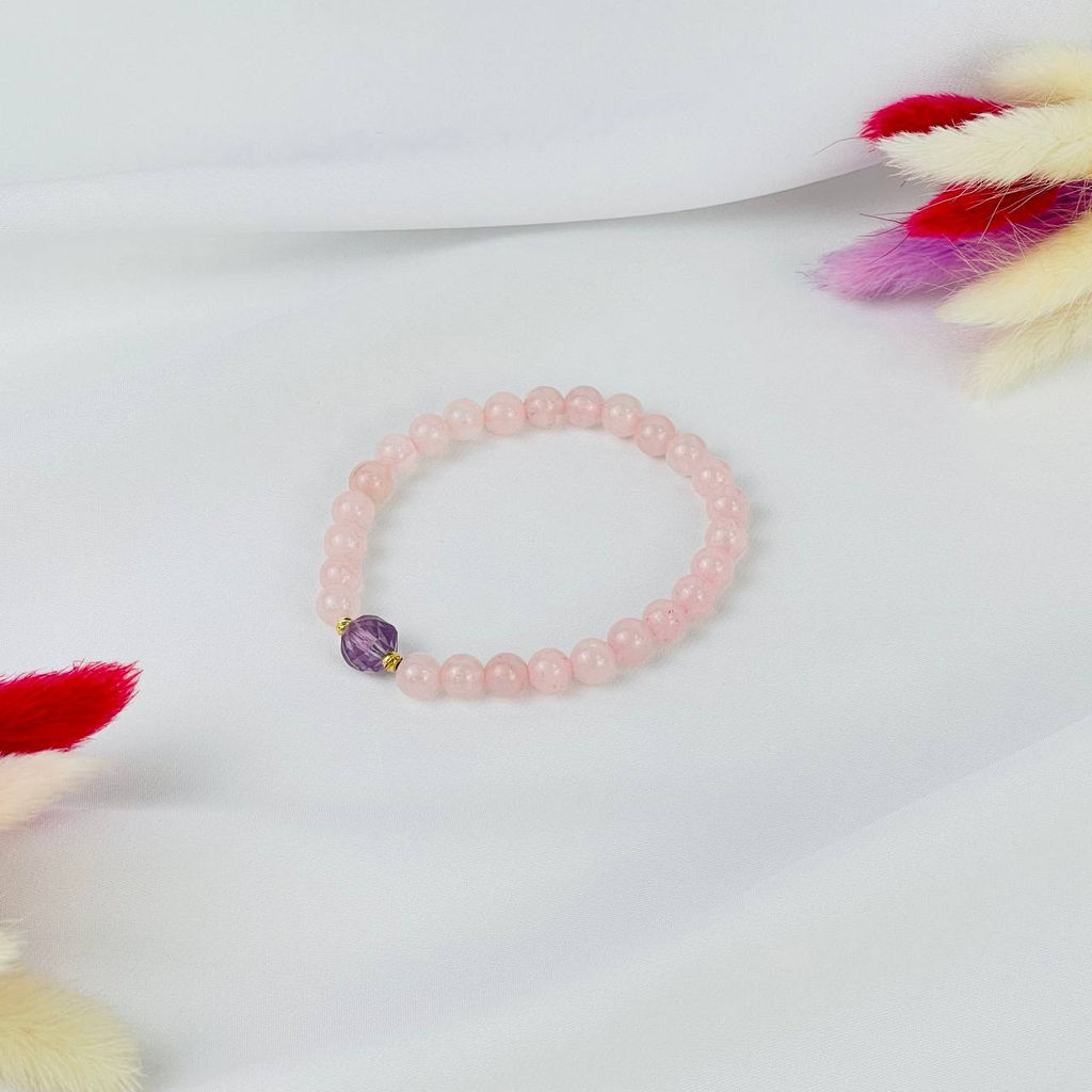 Браслет из Розового кварца и Аметиста 16 см