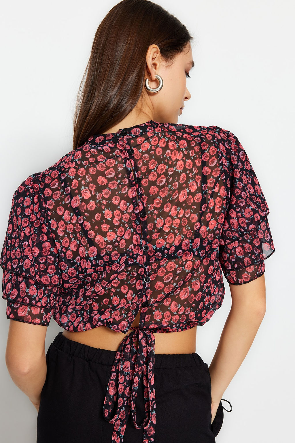 Trendyolmilla Cok Renkli Crop Cicek Desenli Dokuma Bluz TWOSS20BZ1657  фото 6