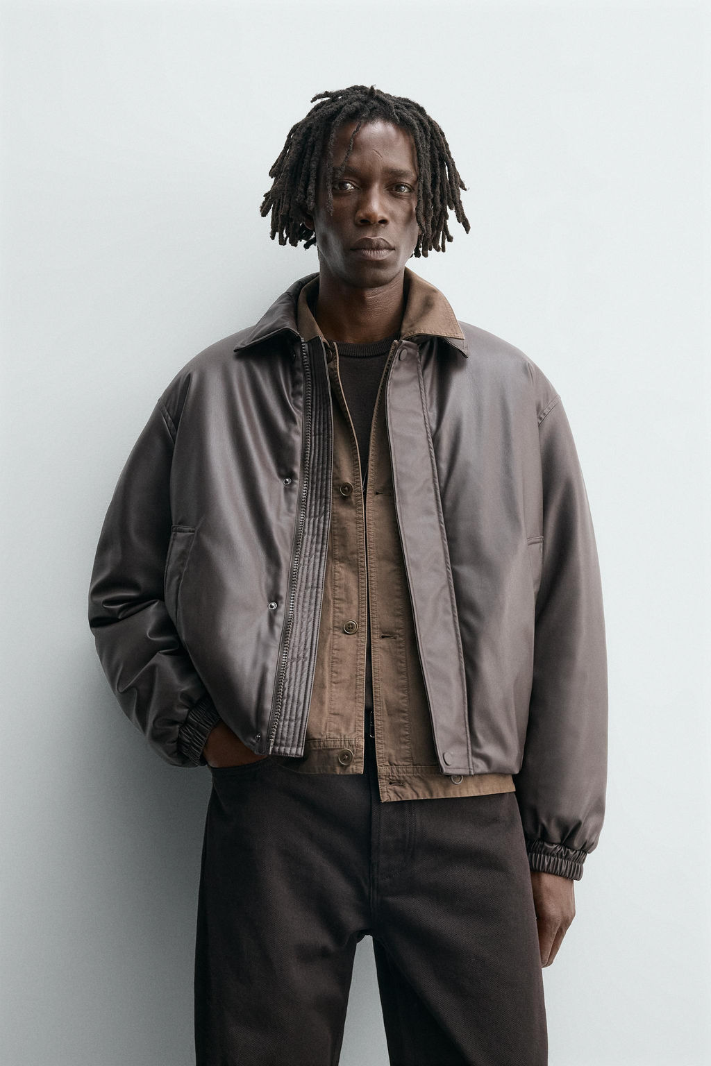 RELAXED FIT LEATHER EFFECT JACKET - Zara фото 8