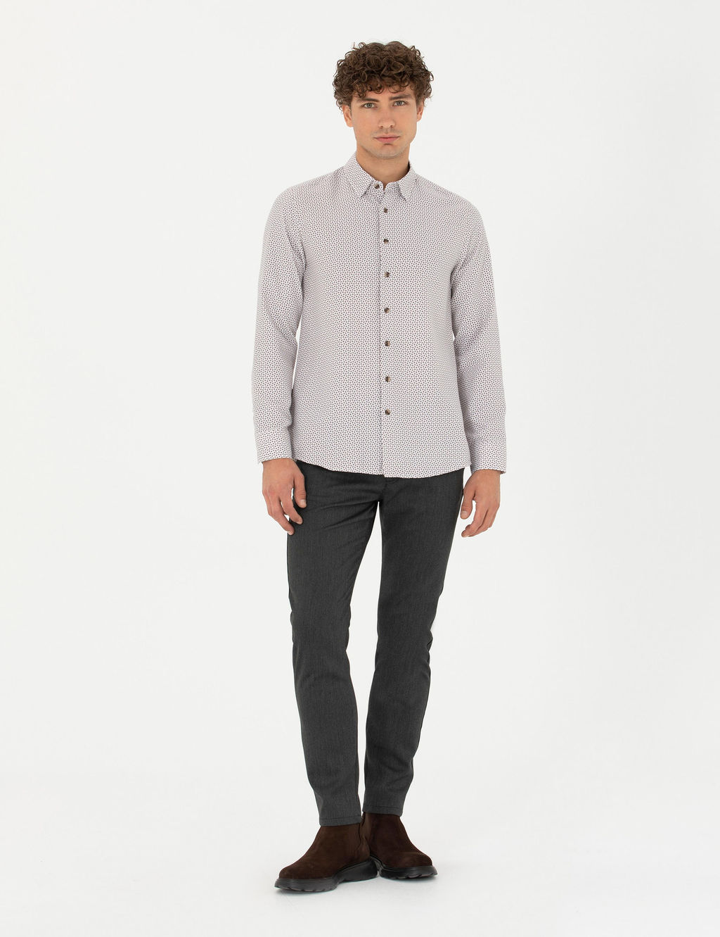 Рубашка Slim Fit коричневая с длинным рукавом