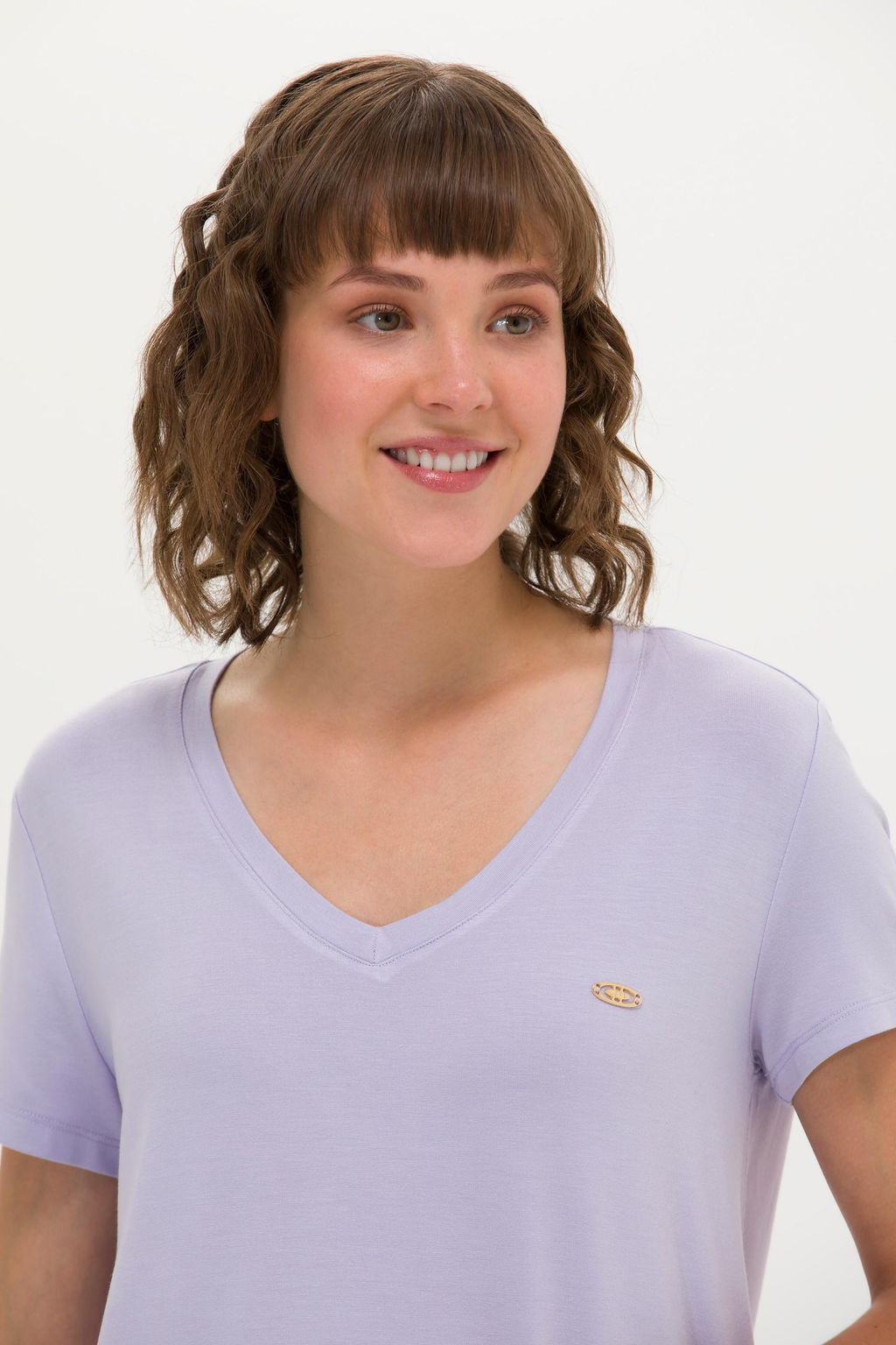 Женская сиреневая базовая футболка с v-образным вырезом Неожиданная скидка в корзине - U.s. polo assn фото 2