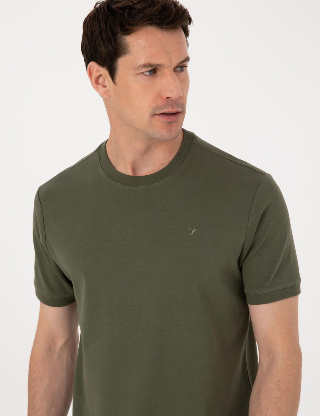 Haki Regular Fit %100 Pamuk Bisiklet Yaka Basic T-shirt