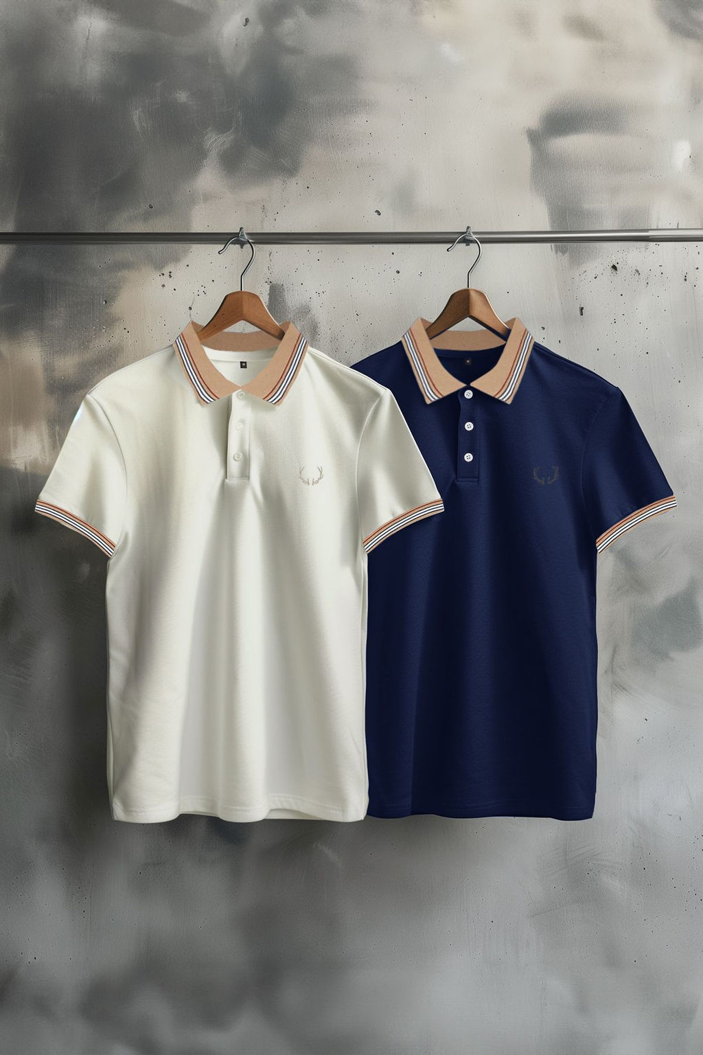 TRENDYOL MAN Lacivert-Beyaz 2li Paket Slim/Dar Kesim Geyik Nak?sl? %100 Pamuklu Polo Yaka T-Shirt TMNSS24PO00031