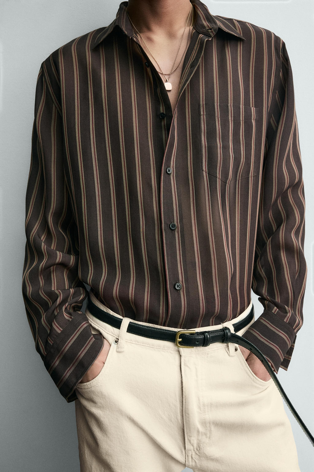 CAMISA FLUIDA RAYAS / Marr?n - Zara фото 5