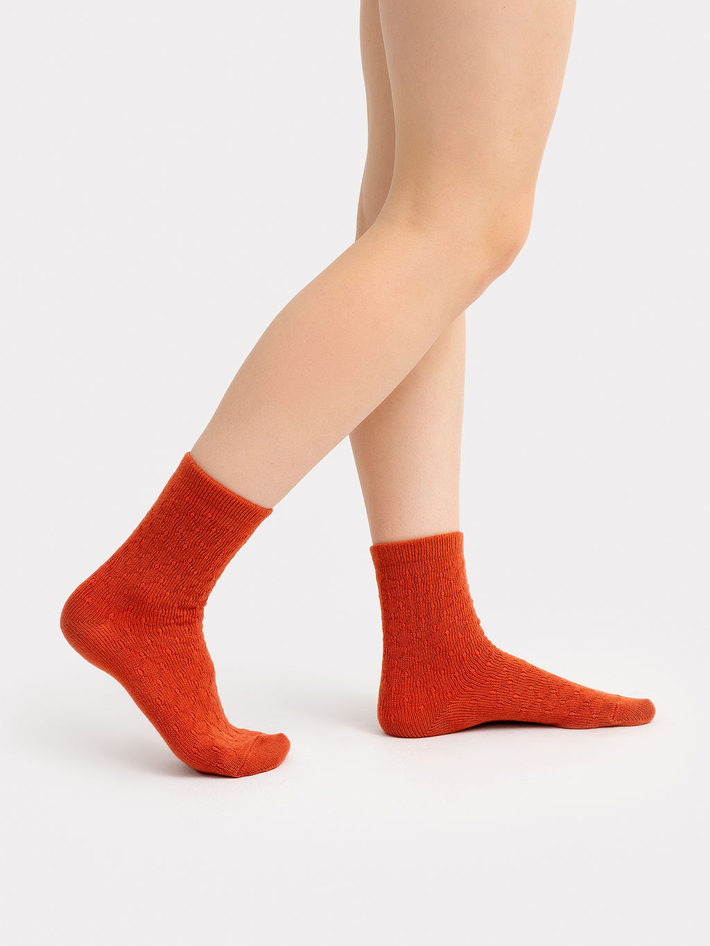 Цена за 5 пар! Носки женские шерстяные оранжевые с текстурой объемных ромбиков св.терракотовый 394K-1553