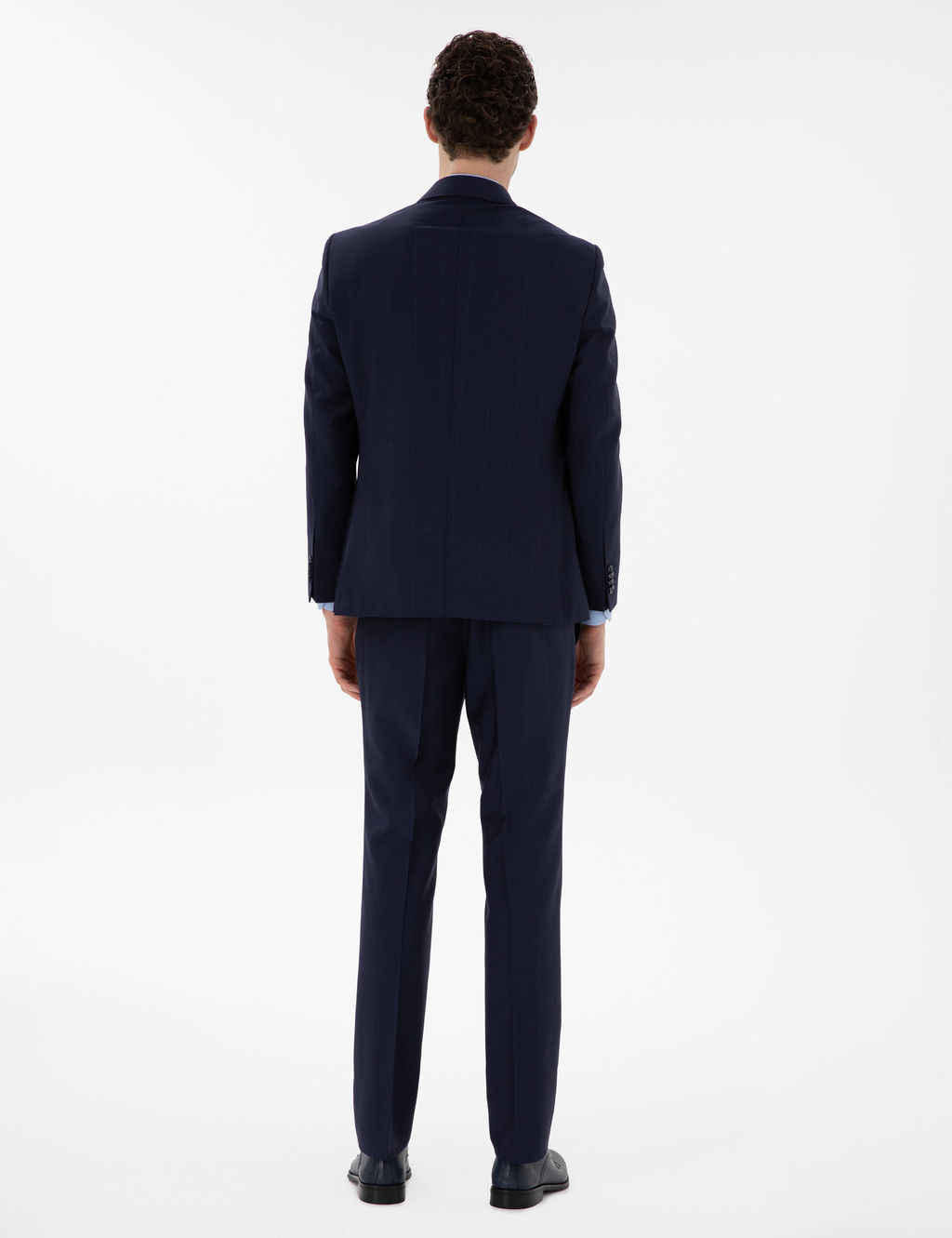 Lacivert Slim Fit %100 Y_n Ekose Tak_m Elbise