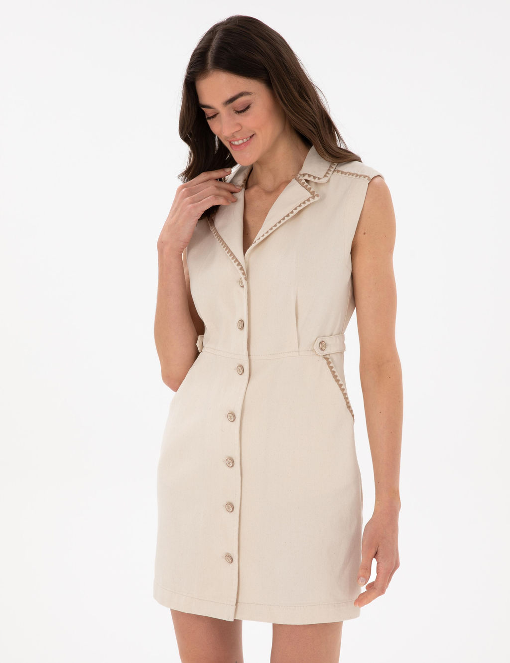 Ekru Slim Fit Jean Elbise - Pierre cardin фото 2