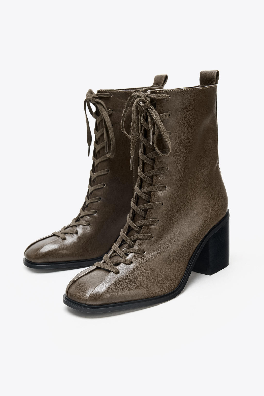 LEATHER LACE-UP ANKLE BOOTS - Zara фото 5