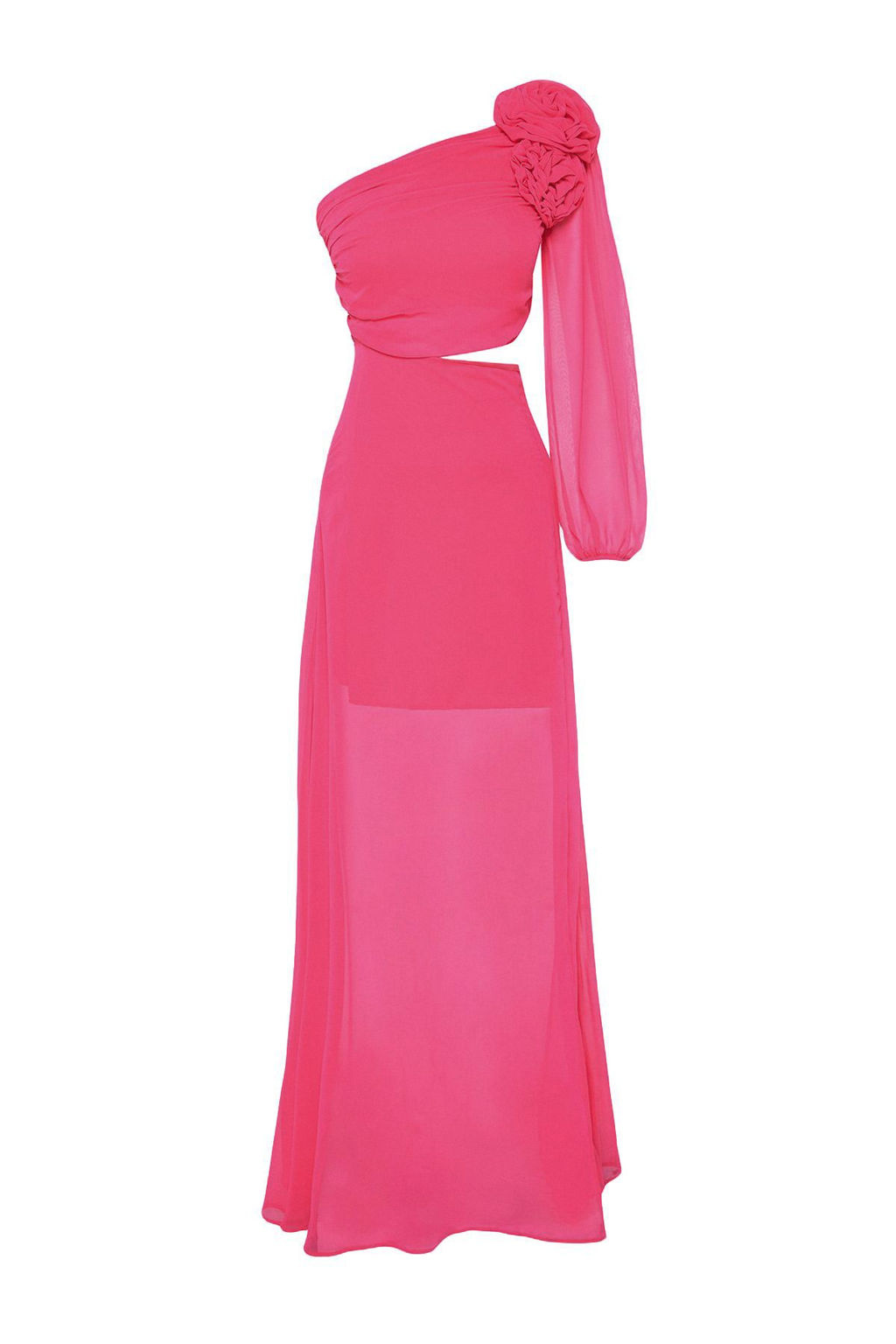 TRENDYOLMILLA Fusya A-Kesim Astarl? Pencere/Cut Out Detayl? Sifon Degrade S?k Abiye Elbise TPRSS23AE00077  фото 7