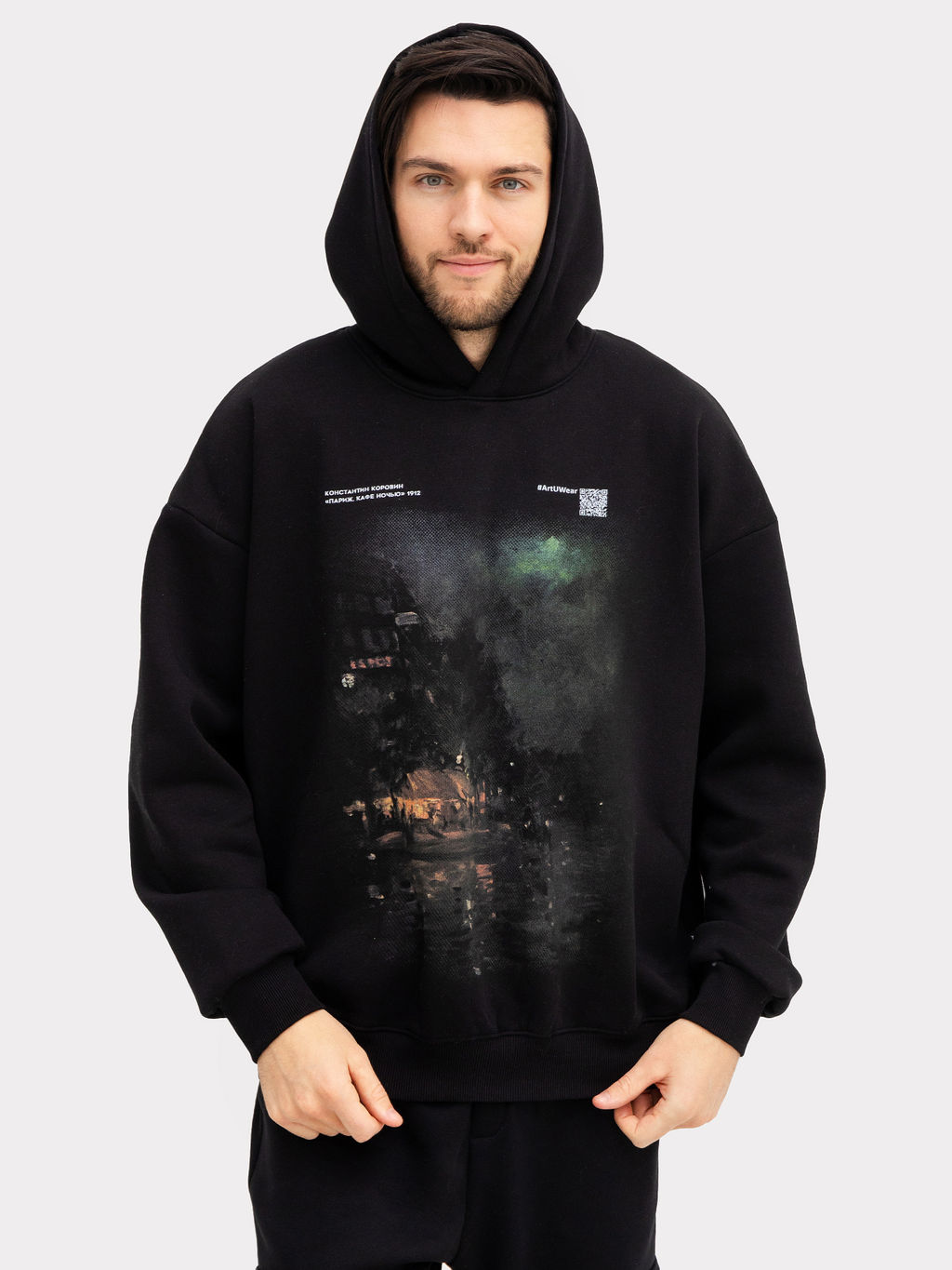 Анорак мужской в черном цвете с принтом в виде картины черный +печать 121816 - Mark formelle фото 3