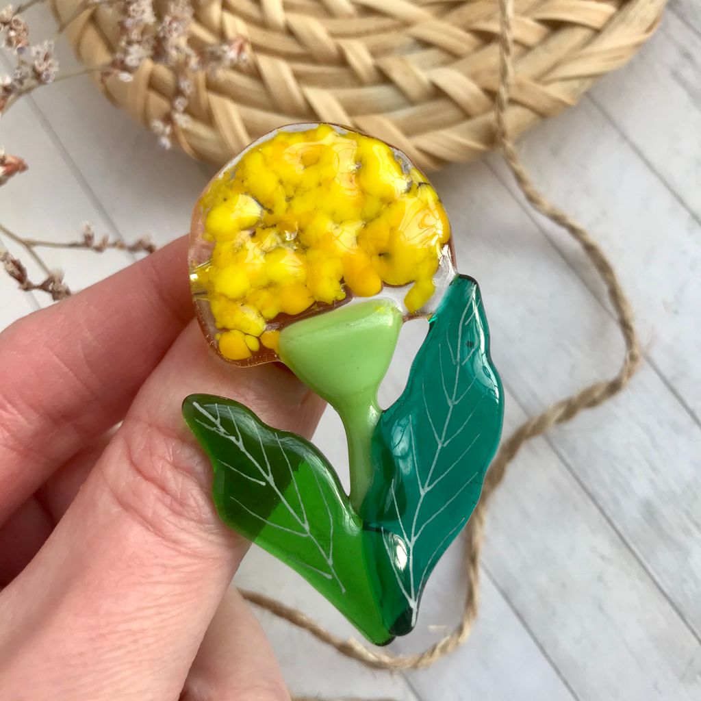 Брошь Желтый одуванчик - Стрекоза фото 4