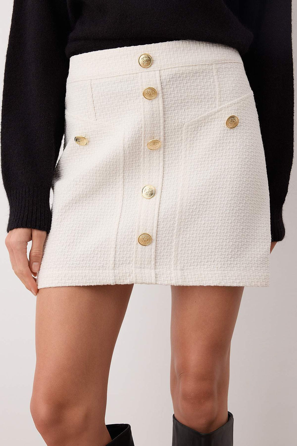 Ekru Dugmeli Tuvit Dokuma Mini Etek TWOAW26ET00098 - Trendyolmilla фото 3
