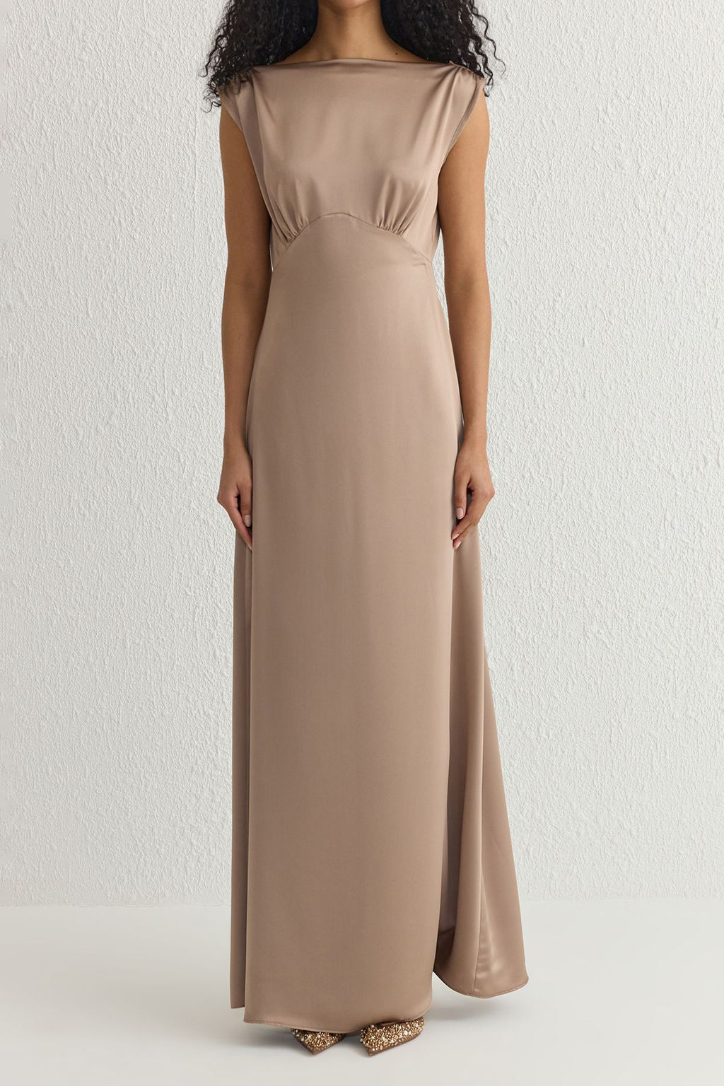 TRENDYOLMILLA Vizon Astarl? Saten Dokuma Uzun S?k Abiye & Mezuniyet Elbise TPRSS25AE00000  фото 3