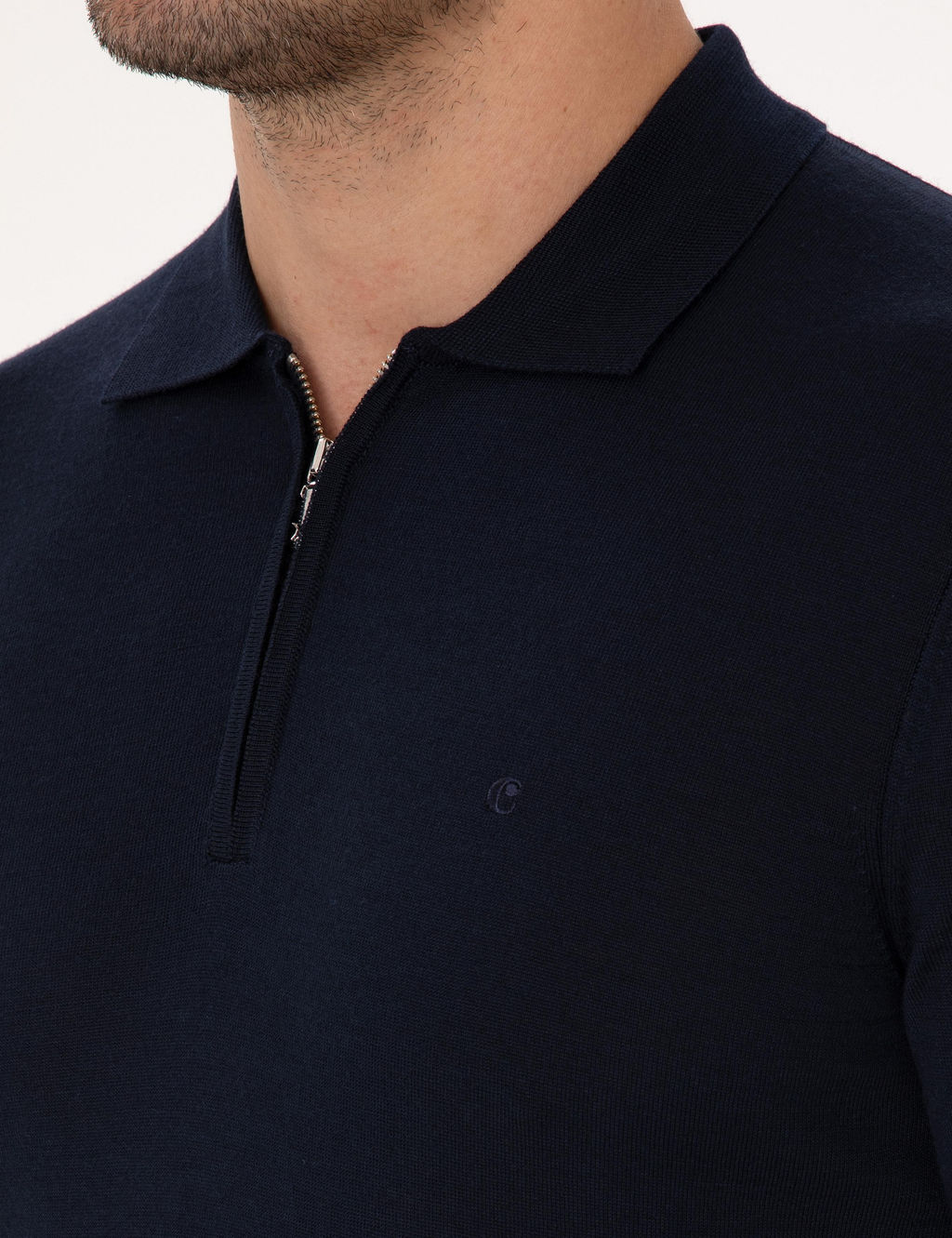 Lacivert Regular Fit Y_n Kar___ml_ Fermuarl_ Polo Yaka Basic Triko Kazak - Cacharel фото 7