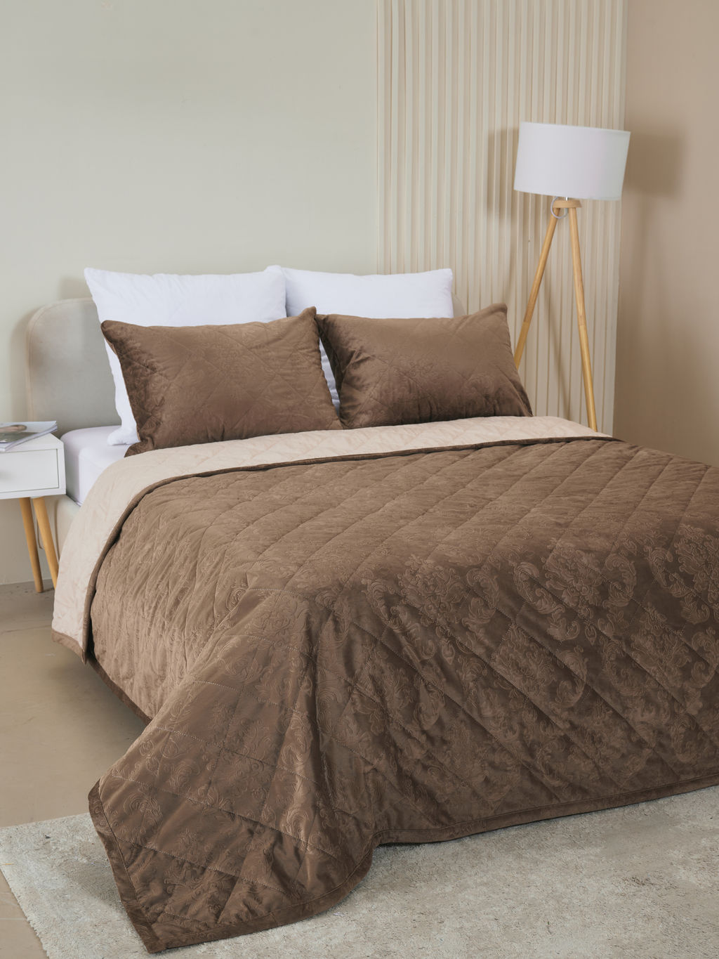 Набор покрывало и чехлы на подушку - Кристалл, цвет коричневый 220x240