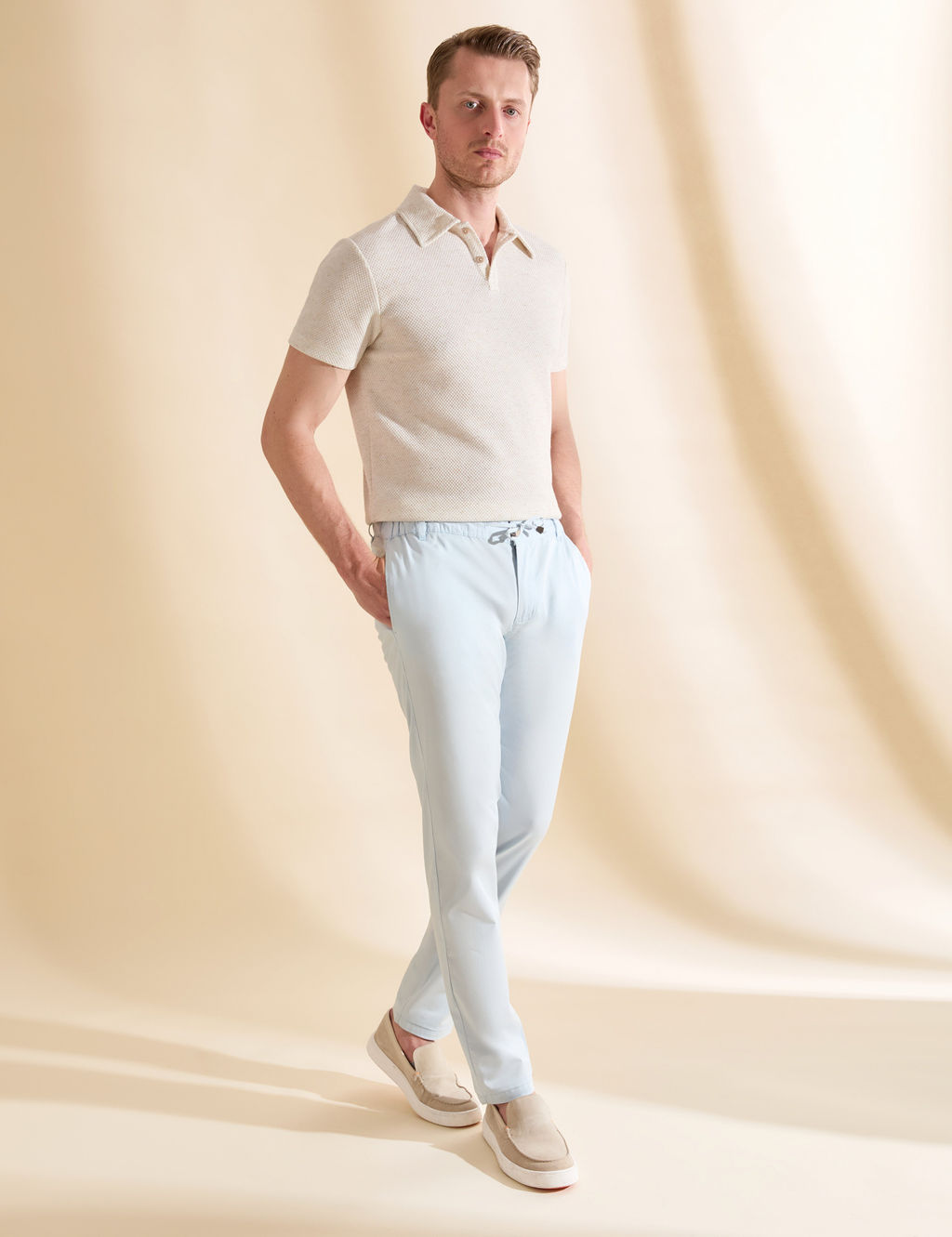 Mavi Slim Fit Beli Lastikli _pli Kanvas Pantolon