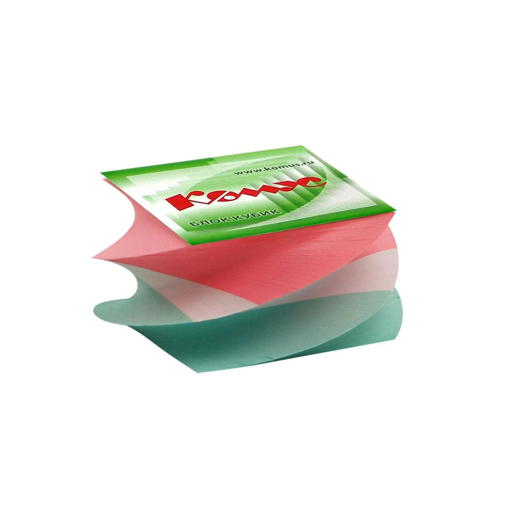 Блок для записей КОМУС на склейке спиралевид. 8х8х5 цветной блок 80-100г  фото 2