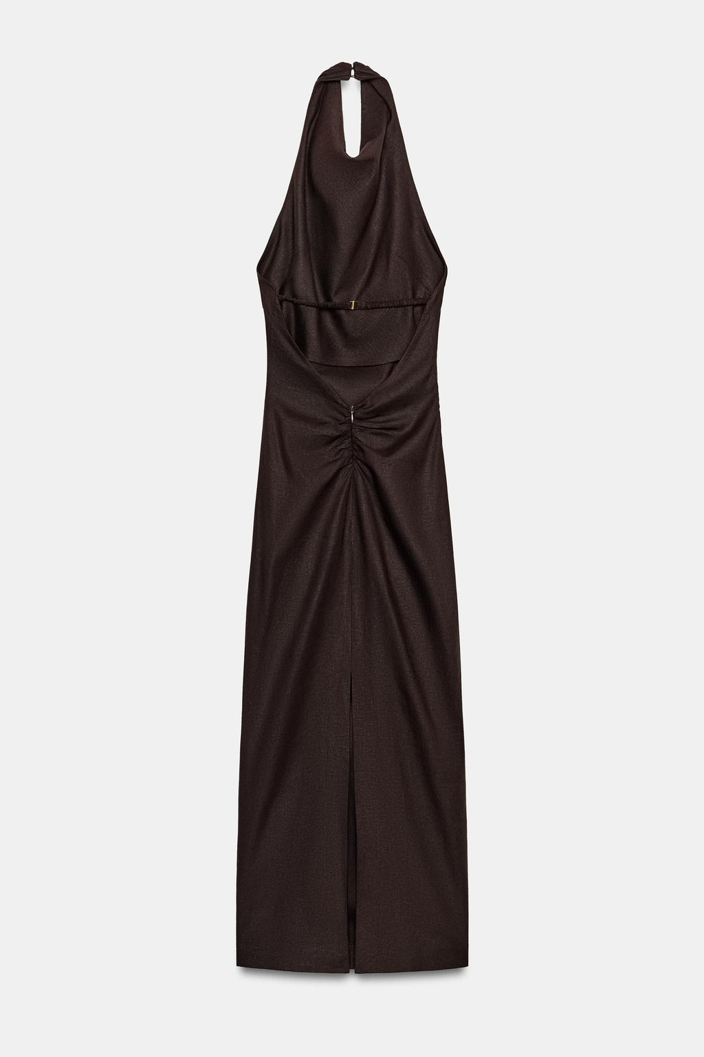 VESTIDO MIDI HALTER CON LINO / Marr?n oscuro - Zara фото 8