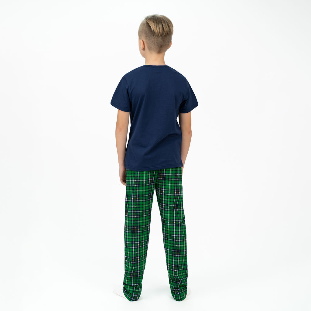 Пижама детская синяя/зеленая клетка дракон 827п/1 (122, 64)