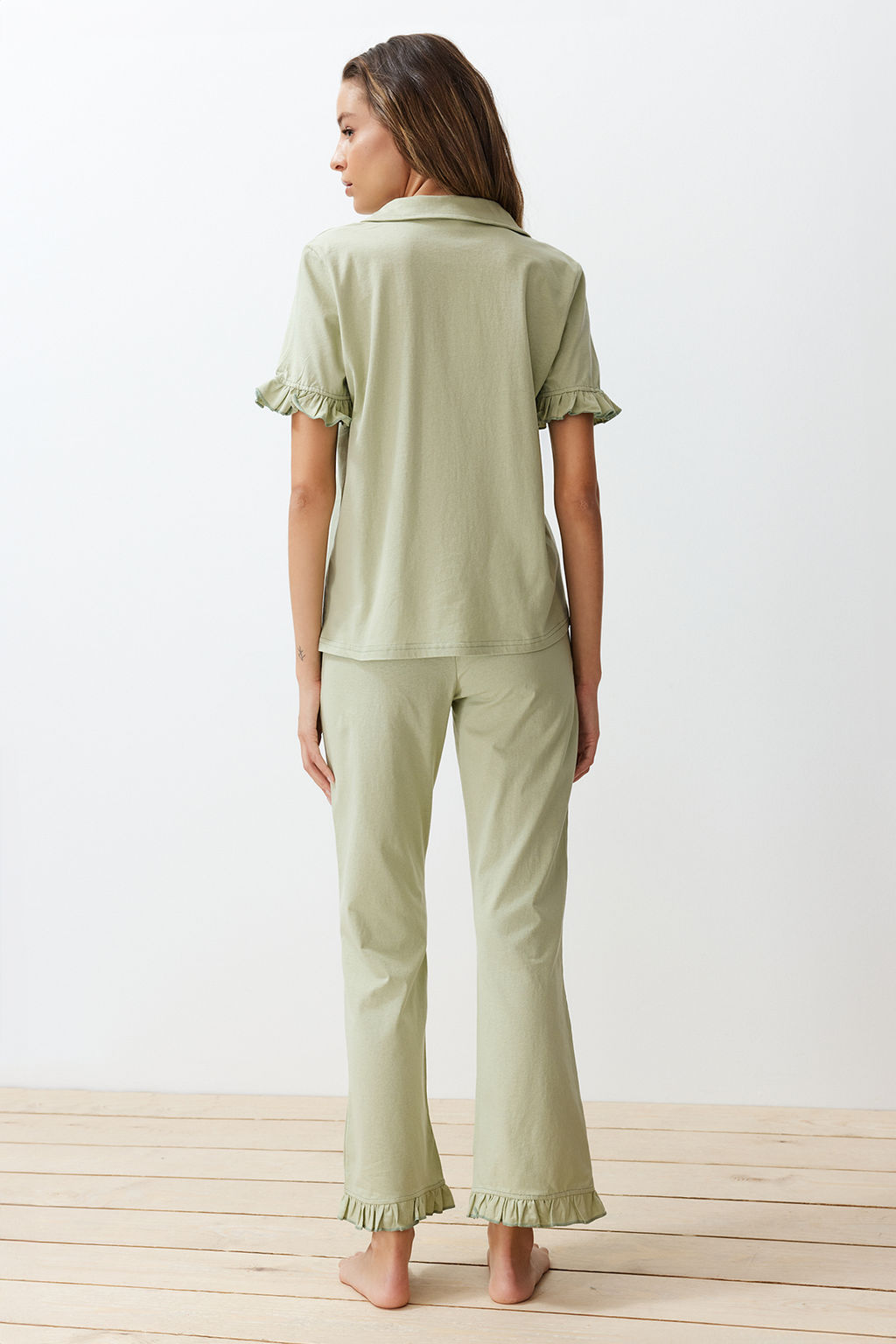 Trendyolmilla Mint %100 Pamuklu F?rf?r Detayl? Orme Pijama Tak?m? THMSS24PT00223 фото 11