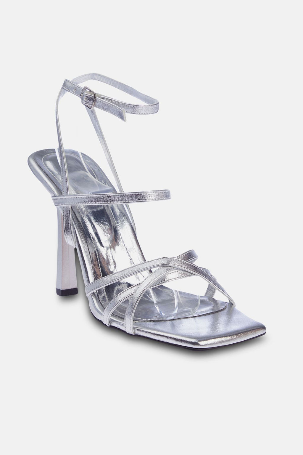 Trendyol Shoes Metalik Gumus Bantl? Kare Burun Kad?n Topuklu Sandalet TAKSS24TO00003 - Trendyolmilla фото 4