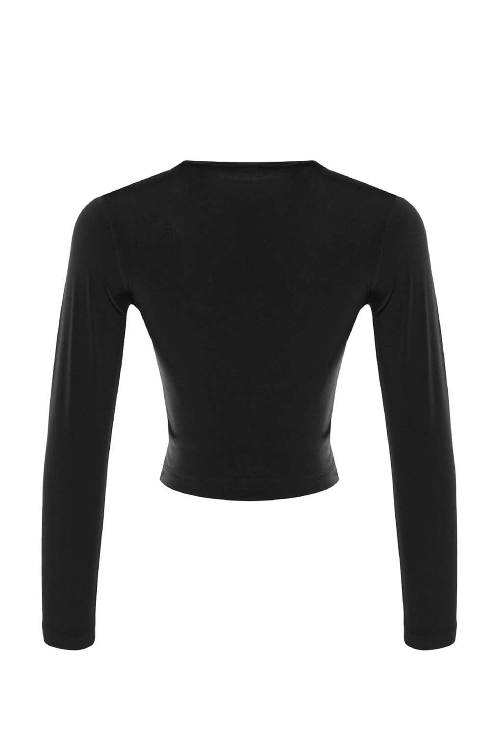 Siyah Kolu Buzgu Detayl? Fitted/Vucuda Oturan Dik Yaka Crop Esnek Orme Bluz TWOAW23EL01391