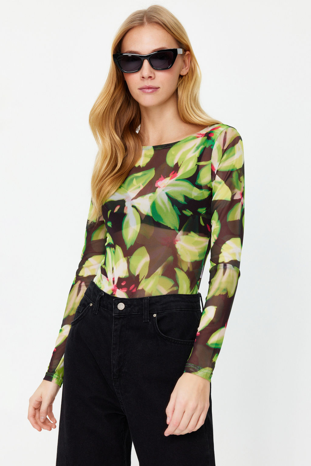 Yesil Bask?l? Tul C?tc?tl? Transparan Orme Body TWOAW24BD00051 - Trendyolmilla фото 3