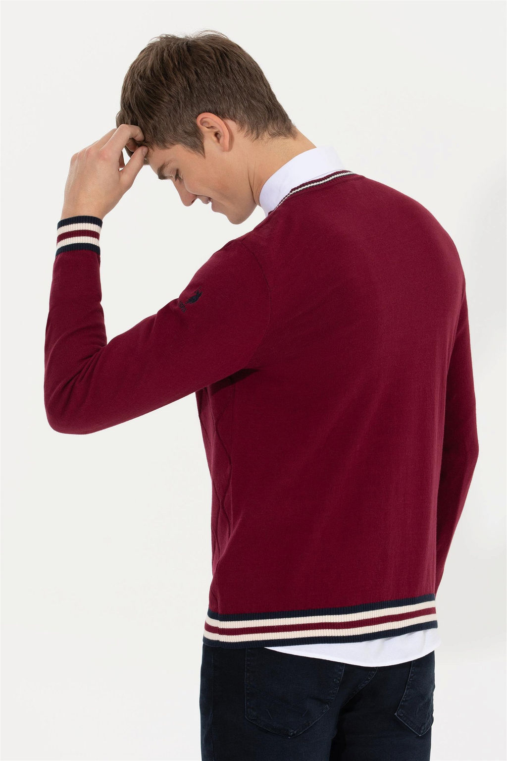 U. S. Polo Assn Мужской бордовый трикотажный свитер с v-образным вырезом - U.s. polo assn фото 12