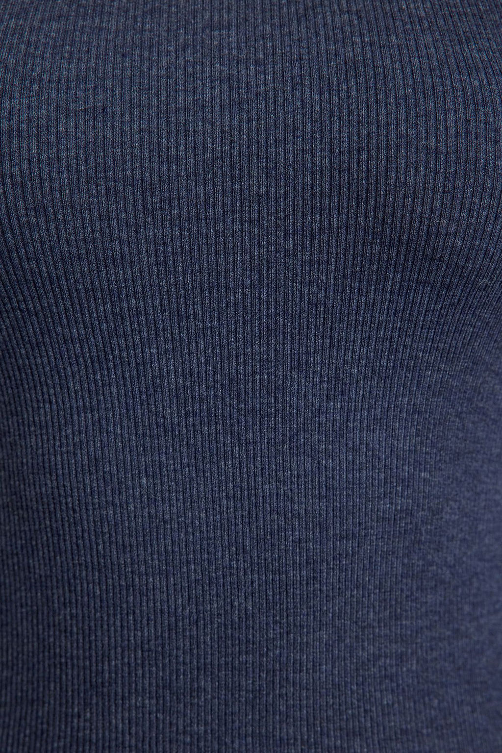 Indigo Fitted/Vucuda Oturan Dik Yaka Uzun Kol Fitilli Esnek Orme Bluz TWOAW21BZ0423