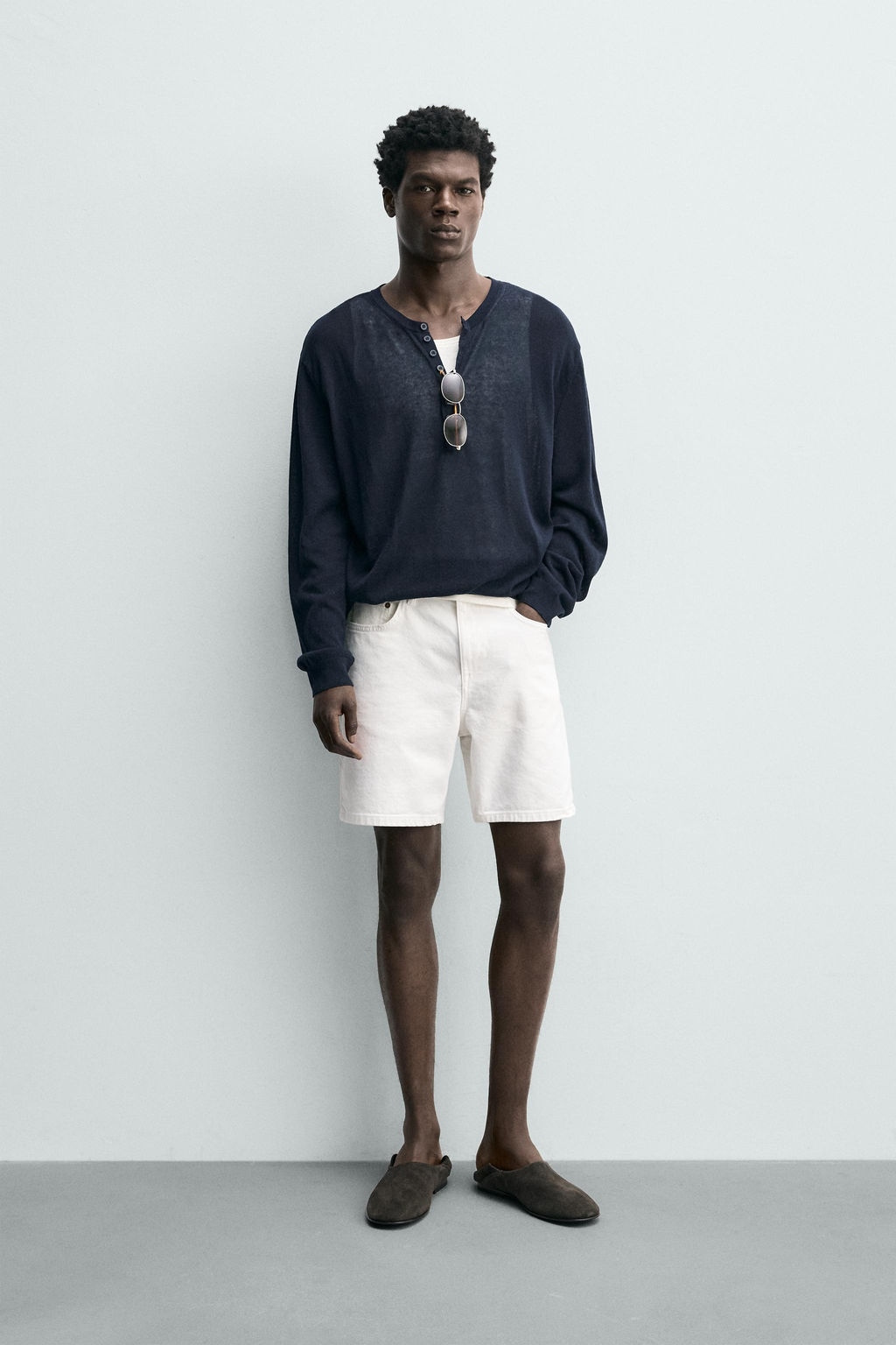BERMUDA DENIM REGULAR FIT / Blanco roto