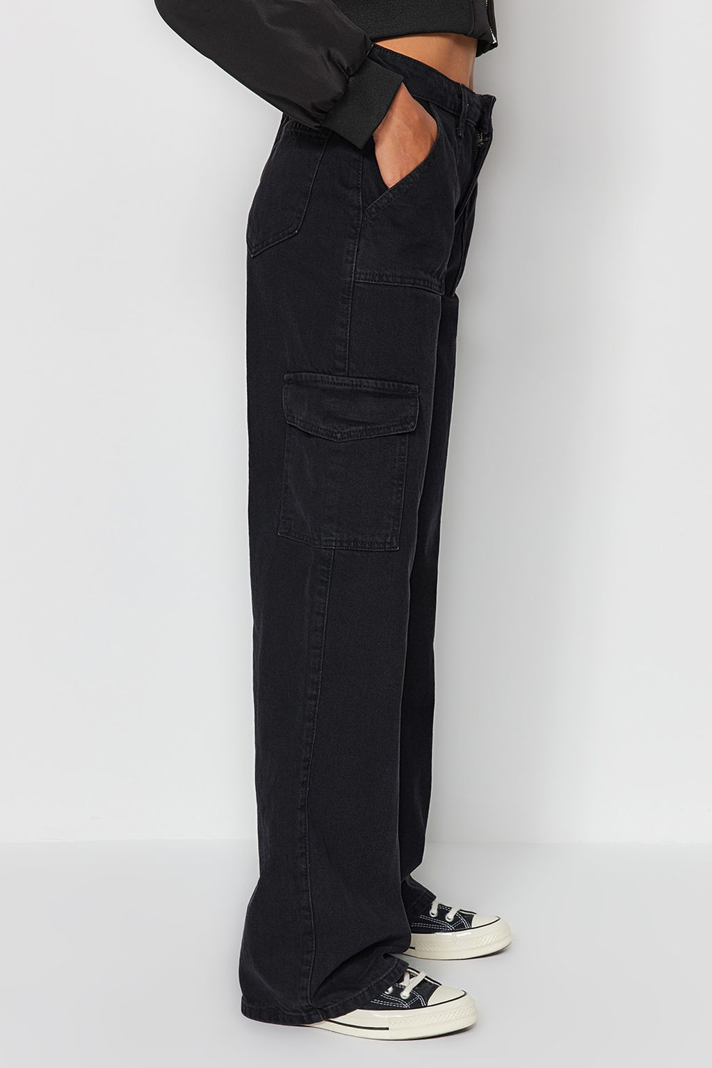 Siyah Kargo Cepli Yuksek Bel Wide Leg Jeans TWOAW22JE0393 - Trendyolmilla фото 10