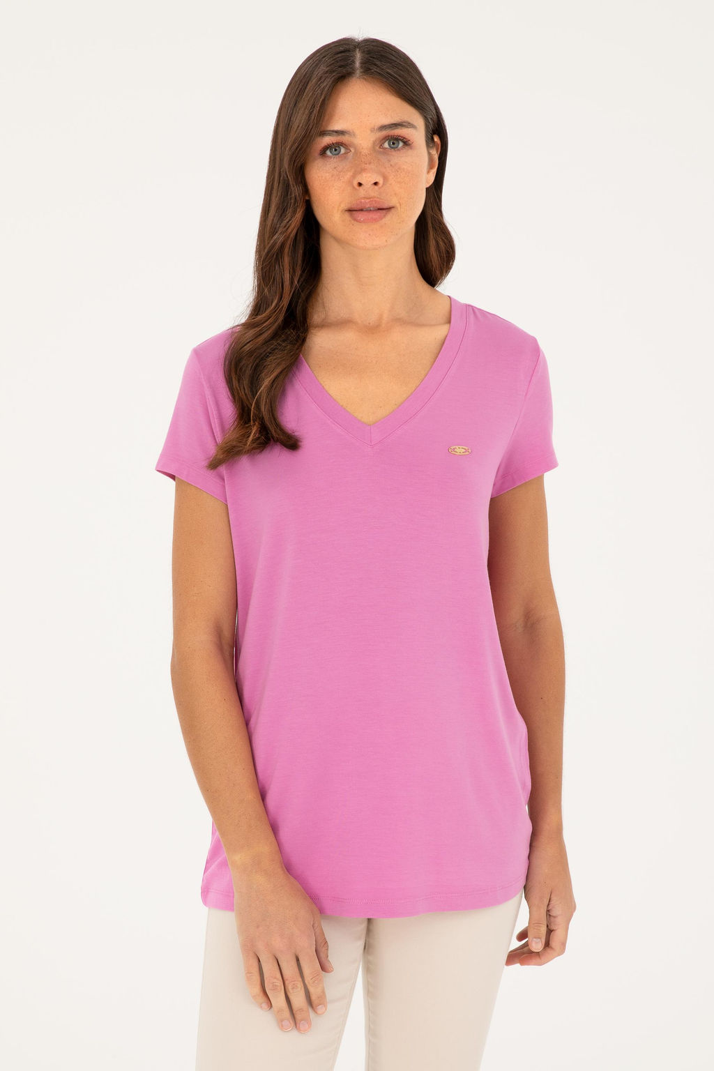 U. S. Polo Assn / Женская фиолетовая базовая футболка с v-образным вырезом - U.s. polo assn фото 8