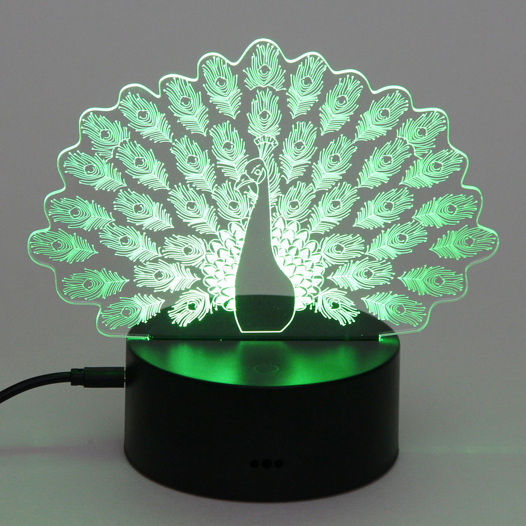 Цена за 2 шт. Светильник ночник "3D-Павлин" на пластиковой подставке, с включателем USB