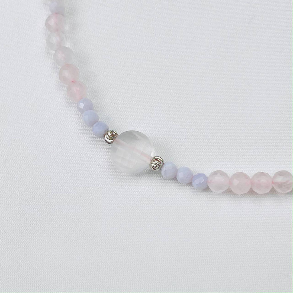 Колье из Розового кварца и Голубого агата 45 см +