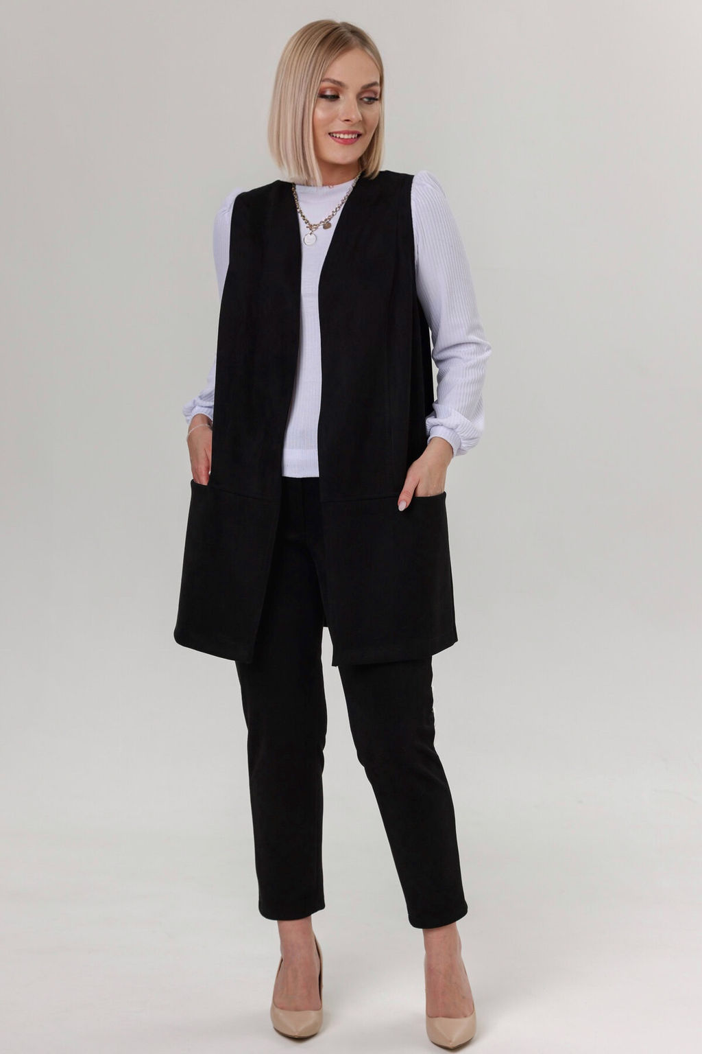 Жилет эко-замша 4241/02/Пыльно-голубой - Rise фото 8