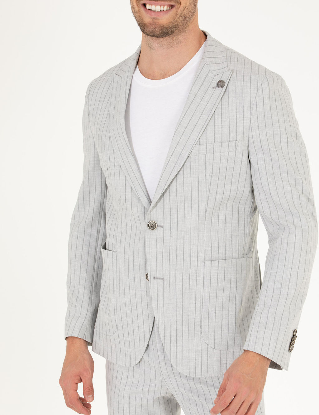 Gri Ex. Slim Fit _izgili Spor Tak_m Elbise