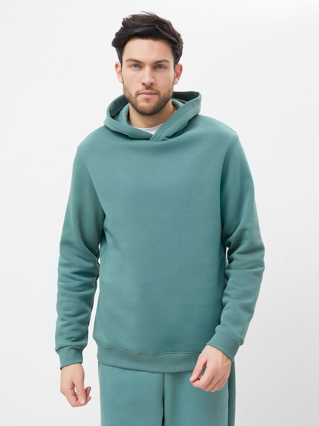 Теплое однотонное худи в оттенке "морская волна" морская волна +печать 121751