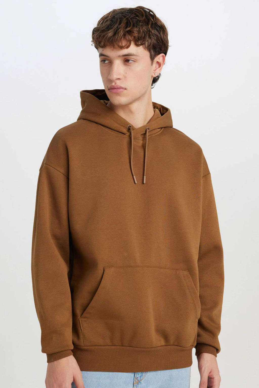 Oversize Genis Kal?p Kapusonlu Kanguru Cepli Basic Duz Sweatshirt - Defacto фото 2