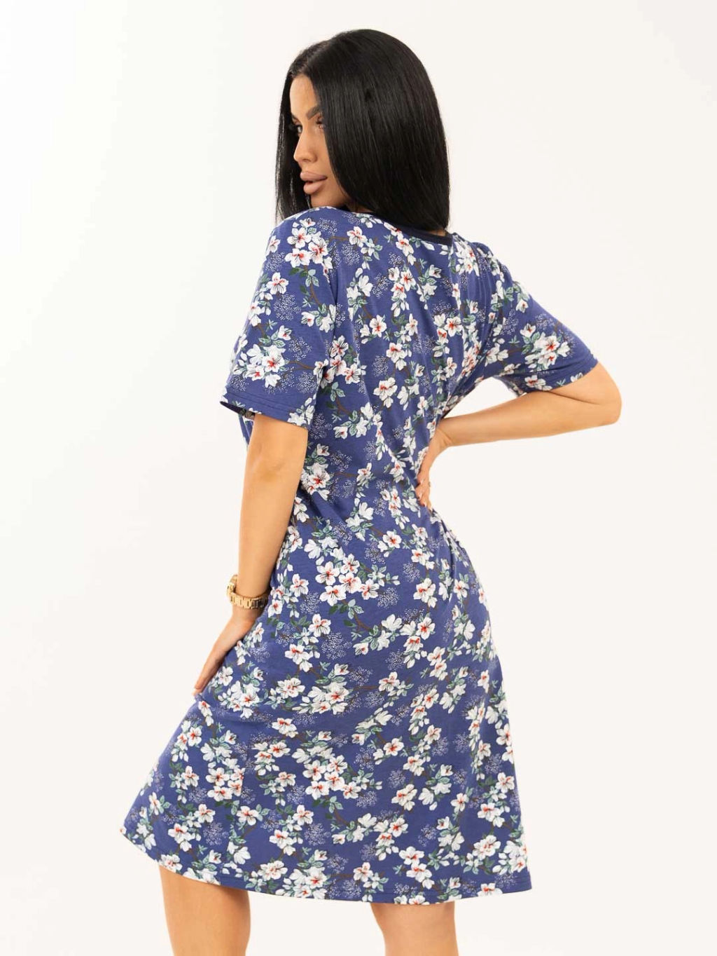 Халат женский, цвет Индиго белый