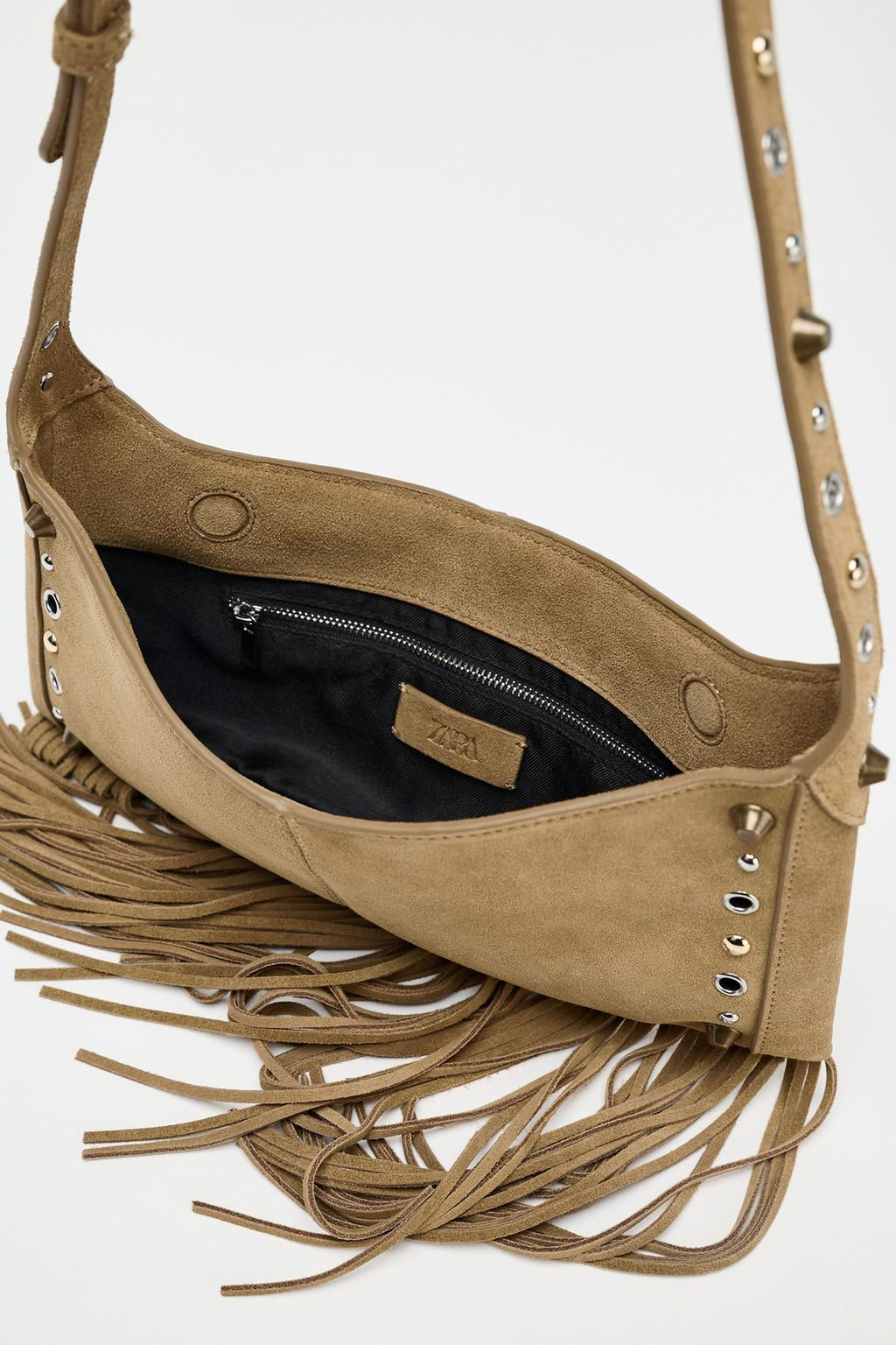 SPLIT SUEDE HANDBAG WITH FRINGING - Zara фото 5