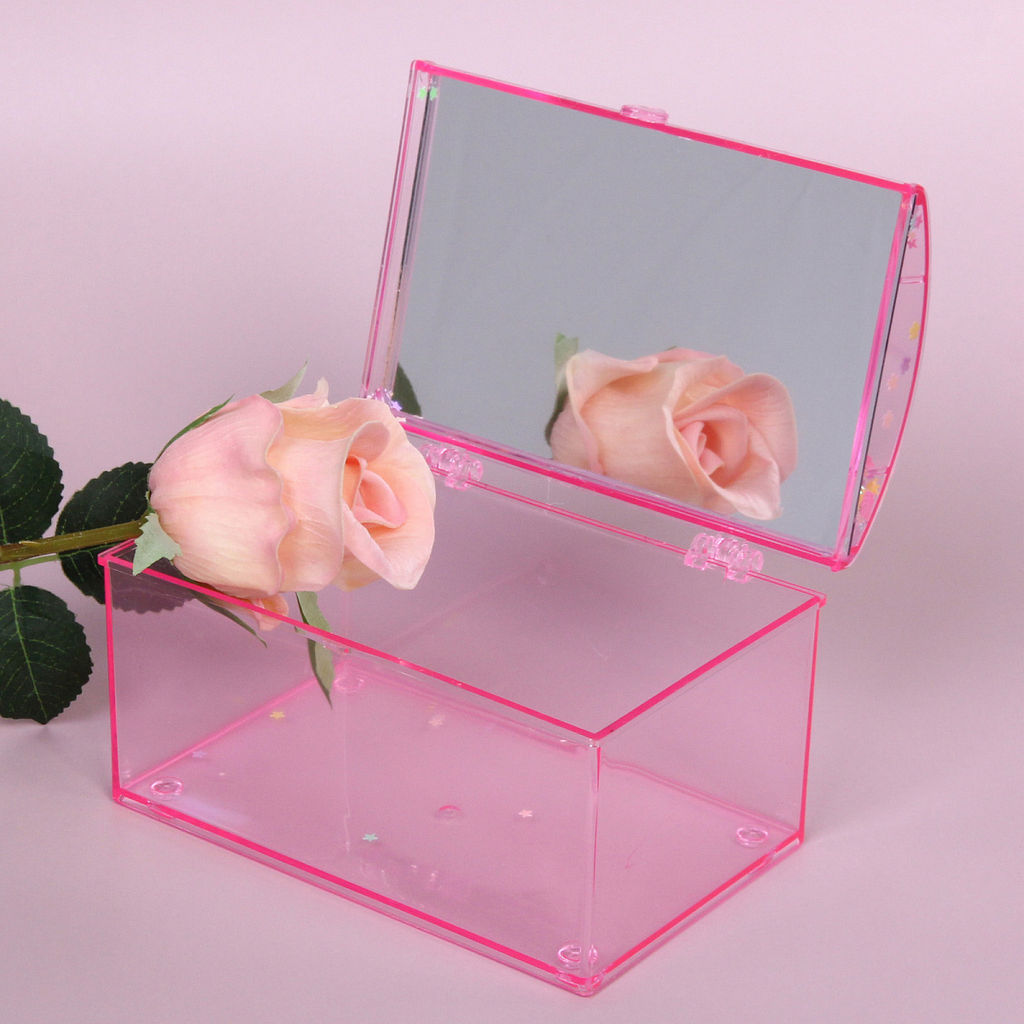 Цена за 3 шт. Шкатулка пластиковая с зеркалом "KiKi HAUS", сундучок, цвет розовый, 14.5*9.5*9см (в пакете)