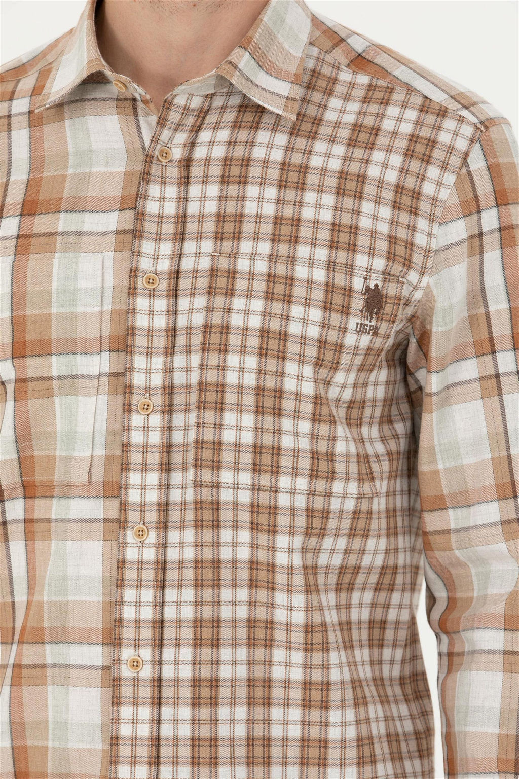 Мужская рубашка песочного цвета с длинным рукавом - U.s. polo assn фото 7