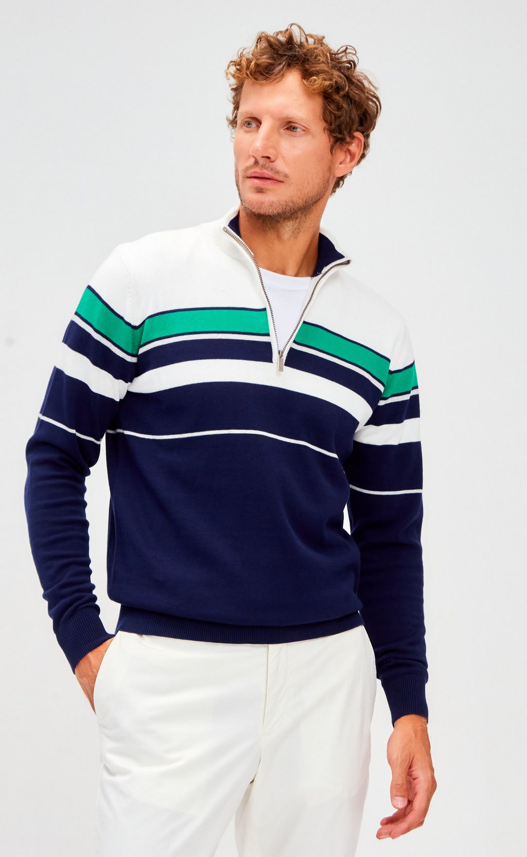 Джемпер мужской с воротом на молнии F221-15-1747 сине-зелёный